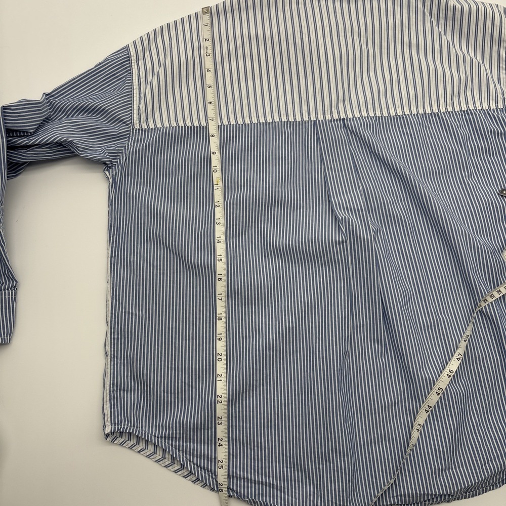 AE Mixed Stripe Oversized Oxford Button Down Shirt Womens M Colorblock Preppy - Picture 5 of 6